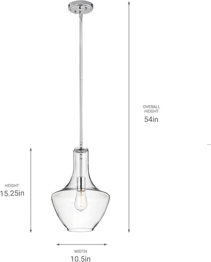 Kichler Everly 15.25" Kitchen Bell Pendant in Chrome, 1-Light Clear Glass Pendant Light, (15.25" H x 10.5" W), 42141CHCLR