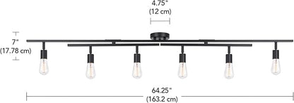 Globe Electric 64000125 64" 6-Light Double Center Swivel Track Lighting, Matte Black, Adjustable Pivoting Heads, Center Canopy, Modern Ceiling Light for Kitchen Island, Hallway, or Dining Room