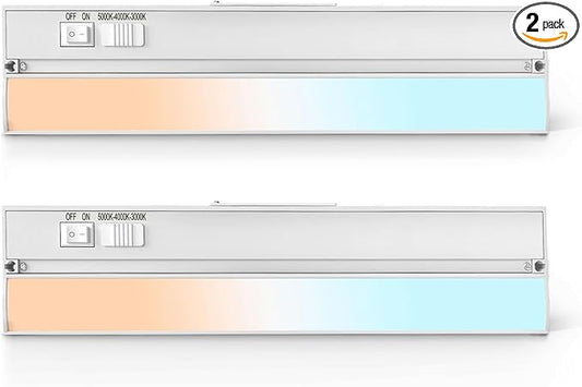 2 Pack 16" LED Hardwired Under Cabinet Lighting, 14W 1000LM, 3CCT (3000K/4000K/5000K), Easy Install Under Counter Lighting for Kitchen Cabinets，Closet, Shelves,YT-4201B-16-2