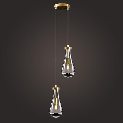 Raindrop Pendant Lights Kitchen Island: Raindrops Crystal Light Fixtures of 2 Lights - Gold Brass Teardrop Lighting over Dining Table - Modern Adjustable Tear Drop Ceiling Pendants Light Bulb Included