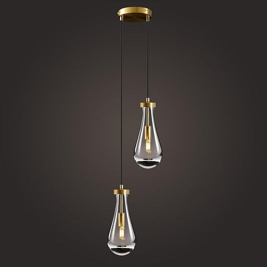 Raindrop Pendant Lights Kitchen Island: Raindrops Crystal Light Fixtures of 2 Lights - Gold Brass Teardrop Lighting over Dining Table - Modern Adjustable Tear Drop Ceiling Pendants Light Bulb Included