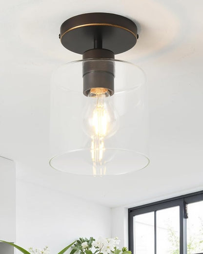Brown and Gold Semi Flush Mount Ceiling Light,Modern Farmhouse Ceiling Light Fixture for Closet Entryway,Hallway Light Fixture 5.9in Clear Glass Shade 2 Pack
