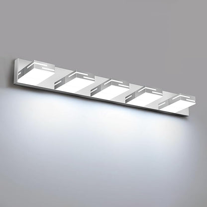 LED Modern Bathroom Vanity Light Fixtures, 5-Light 34-inch Dimmable Chrome Vanity Lights for Bathroom Lighting Fixtures Over Mirror, with 360° Rotatable Heads (Cool White 6000K)