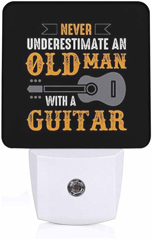 LED Night Light,Guitar Saying Quotes LED Night Light Plug into Wall with Dusk to Dawn Light Sensor White Energy Efficient Nightlight for Bedroom Bathroom Hallway Living Room Kitchen