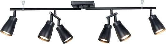 6 Light Modern Industrial Track Lighting Fixtures with Matte Black, Swivel Rotating Bar Ceiling Spotlight Adjustable Head,Dimmable GU10 Socket for Studios Hallyway Bar Bedroom Living Room