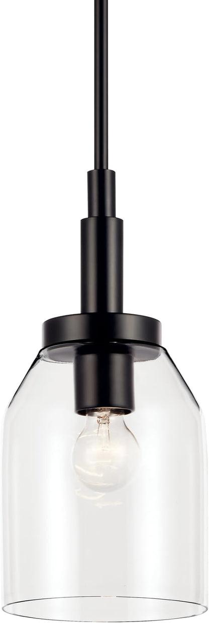 Kichler Madden 1-Light Mini Pendant Light with Clear Glass in Black, Modern Kitchen Island Hanging Light Fixture for Bathroom or Kitchen, Sloped Ceiling Compatible (15" x 7"), 52725BK