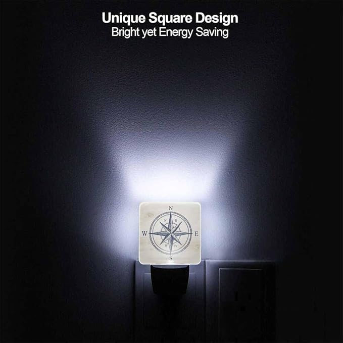 Compass Night Light Vintage Ocean Geographical Exploration Sign 0.5W Night Lights Auto LED Lamp Energy Saving Square Lights for Room Bedroom Bathroom
