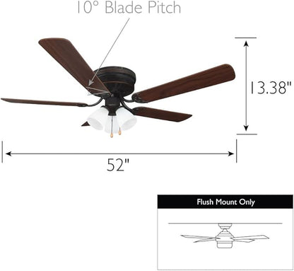 Design House 157388-ORB Millbridge 52-Inch Traditional 3-Speed, 5-Blade LED Indoor Hugger/Low Profile Ceiling Fan with LED Light Kit, Reversible Blades, Reverse Airflow, Oil Rubbed Bronze