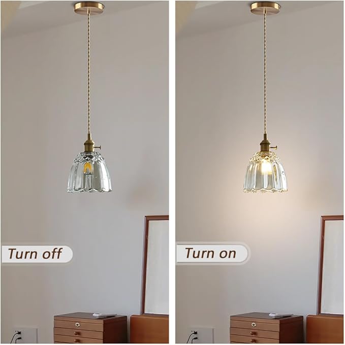 Vintage Pendant Light Mini Glass Pendant Lights 5.9 Inch Gold Hanging Lamp Antique Brass Hanging Light for Living Room Dining Room Bedroom Bathroom Hallway Entryway Kitchen Island