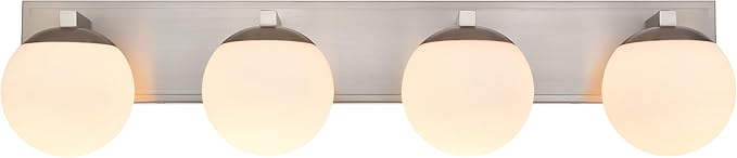 Bathroom Vanity Light Fixtures, 4-Light Globe Bathroom Lighting Fixtures Over Mirror, Modern Wall Lights for Living Room, Long Backplate, Standard E26 Base, Brushed Nickel