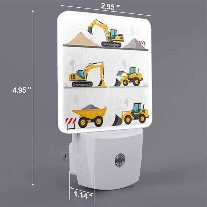 Engineering Vehicles LED Night Lights Plug into Wall Different Types on The Ground 0.5W Plug in Night Light, Dusk to Dawn, Bright Nightlight Auto On/Off, for Room Bedroom Bathroom