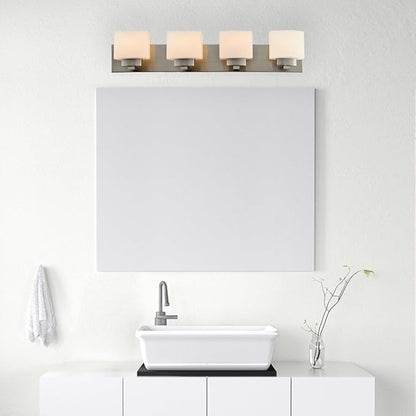 Design House 578013 Dove Creek Vanity Light Dimmable with Frosted Glass for Above Bathroom Mirror, Satin Nickel, 4-Light