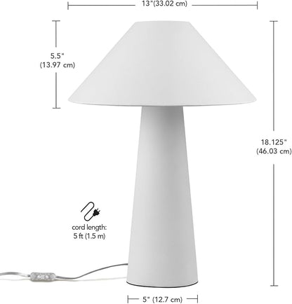 Novogratz x Globe 18" Ceramic Table Lamp, Matte Cream, Off-White Tapered Fabric Shade, in-Line Rocker Switch, 5 Ft. Clear Cord, Home Office, Desk, Living Room