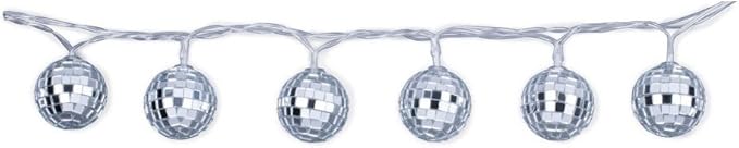 Kikkerland 5ft 10 Hanging LED Disco String Lights Battery Operated Bedroom Living Room, Inside Outside Decor, Home Decor, Party Lights