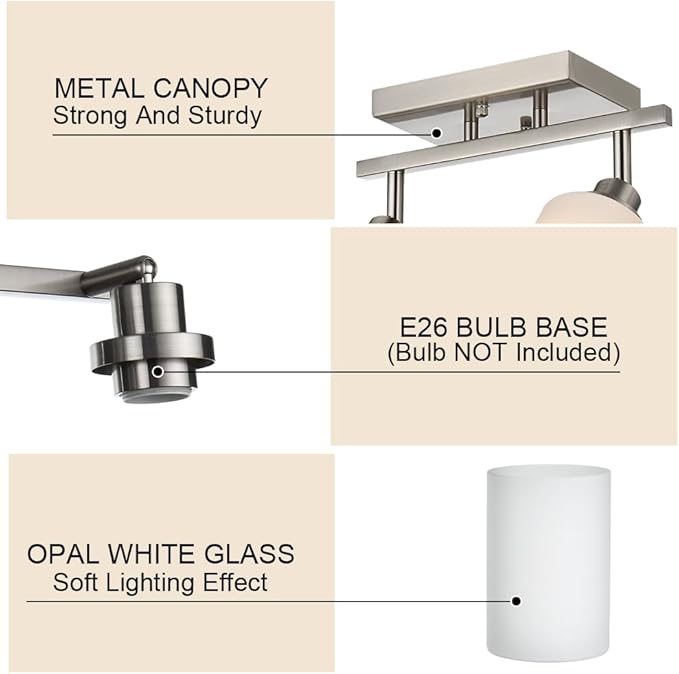 TODOLUZ 2-Light Track Light Fixtures Wall Sconce Lighting, Brushed Nickel Spotlight for Kitchen Living Room Dining Room Hallway, E26 Bulb Base
