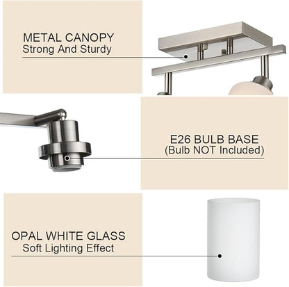 TODOLUZ 2-Light Track Light Fixtures Wall Sconce Lighting, Brushed Nickel Spotlight for Kitchen Living Room Dining Room Hallway, E26 Bulb Base