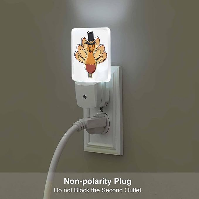LED Night Light Plug into Wall with Dusk to Dawn Light Sensor White Energy Efficient Thanksgiving Holiday Cartoon Turkey Nightlight for Bedroom Bathroom Hallway Living Room Kitchen