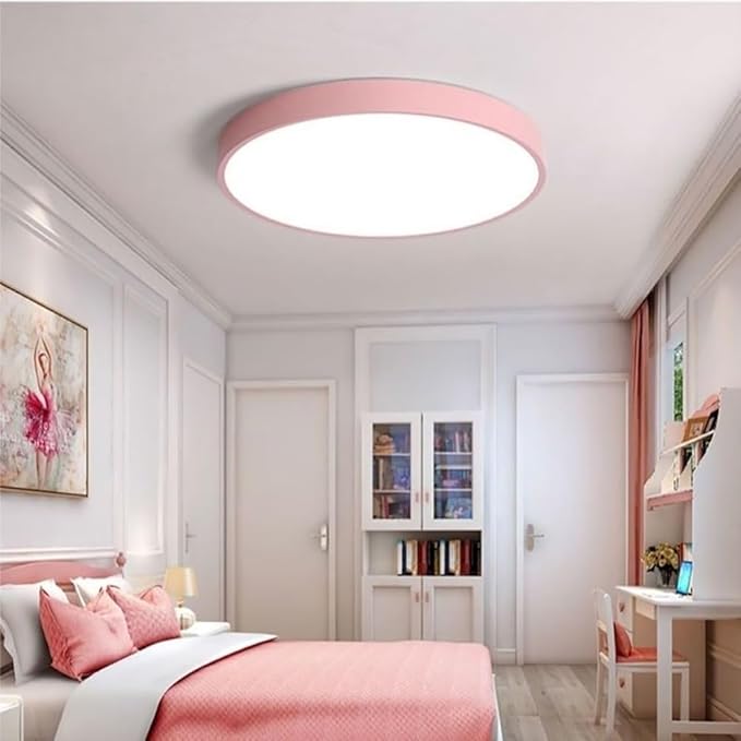 Modern LED Ceiling Light Fixture,16 Inch 3000K-6000K Round Recessed Ceiling Lamps,24W Pink Dimmable Light,Close to Lighting Flush Mount for Home Living Room Bedroom