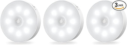 Under Cabinet Light Motion Sensor - Rechargable Closet Puck Lights, Stick on Night Lighting Magnet, Under Counter Lights Kitchen, LED Montion Sensor Light, Wireless Locker Nightlights 3-Pack