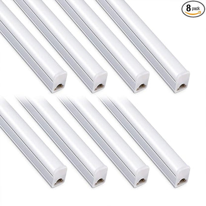8 Pack LED Shop Light Fixture 2FT 6500K 10W 1100LM, T5 Super Bright White LED Tube Strip for Garage, Workshop, Ceiling, Under Cabinet Light, Frosted Cover, Linkable, with ON/Off Switch