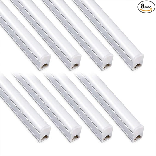 8 Pack LED Shop Light Fixture 2FT 6500K 10W 1100LM, T5 Super Bright White LED Tube Strip for Garage, Workshop, Ceiling, Under Cabinet Light, Frosted Cover, Linkable, with ON/Off Switch