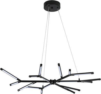 Modern LED Linear Chandelier,Black Mid Century Modern Pendant Light,Adjustable Height Branch Style Chandelier for Dining Room,Kitchen Island,Living Room,Staircase,Easy to Install