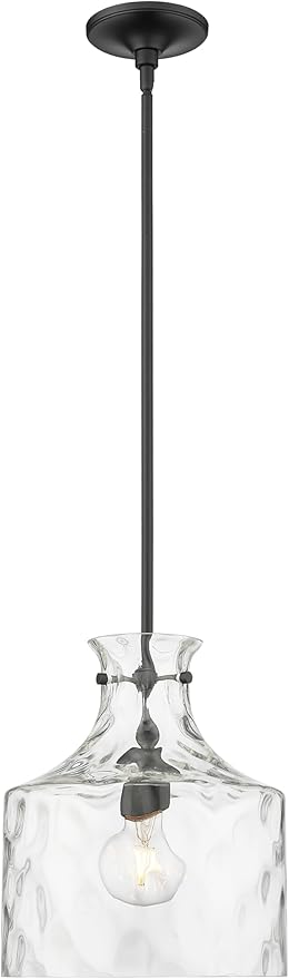 ML Lighting | Santorini Collection | 22601-MB | Indoor 1 Light Metal Pendant in Matte Black with Water Glass Shade | Kitchens, Dining Rooms, Living Rooms, Entryways, Hallways