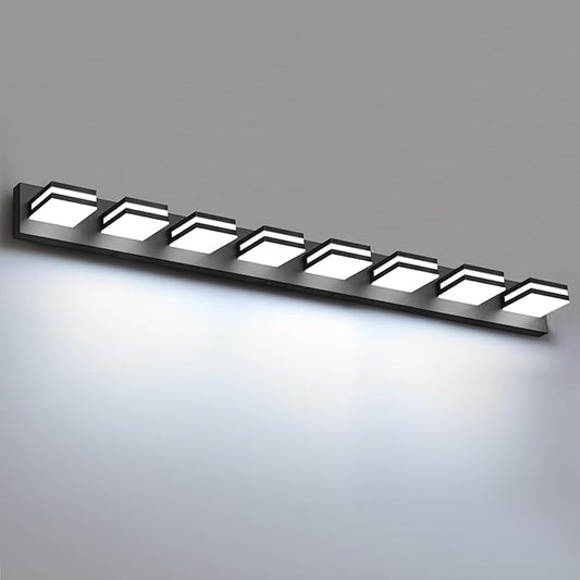 IZORRO LED Modern Bathroom Lights Fixtures(8-Light,Dimmable,360°Rotate),Matte Black Acrylic Wall Lighting,Vanity Lights for Bathroom Over Mirror - 6000k 48In （No Assembly Required）