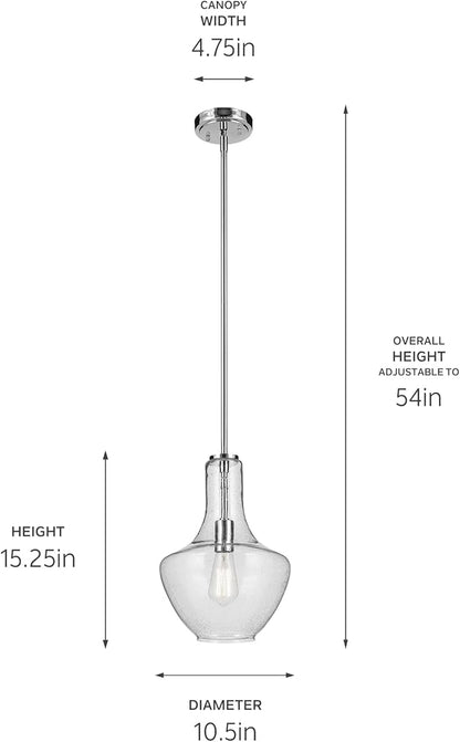 Everly 15.25" 1-Light Bell Pendant with Clear Seeded Glass in Chrome, for a Kitchen Island, Dining Nook, or Home Bar, (15.25" x 10.5") 42141CHCS