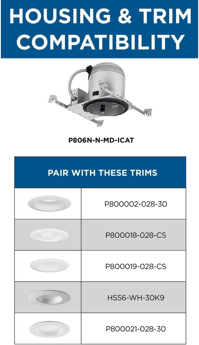 Progress Lighting P806N-N-MD-ICAT 6" Recessed New Construction Housing with Quick Link Connector 6" Trim