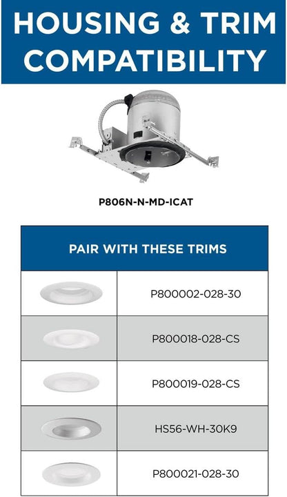 Progress Lighting P806N-N-MD-ICAT 6" Recessed New Construction Housing with Quick Link Connector 6" Trim