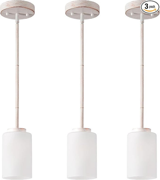 1-Light Mini Pendant Light Fixtures, Industrial Chandelier Hanging Ceiling Lights with Opal White Glass, Adjustable Height, White Brush Gold Pendant Lamp, 3 Pack