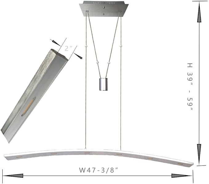 Linear LED Pendant Light Fixture Hanging Chandelier Poor Table Lights Height Adjustable 27W 3000K Warm Lamps for Living Dining Room Kitchen Island Bedroom Bar Restaurant, Brushed Aluminum.