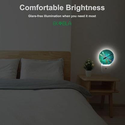 EKOBLA Dragonfly Plug-in Night Light, Fantasy Green Insect LED Nightlight for Kids, 0.5W for Stairway, Hallway & Bedroom