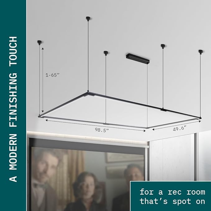 Solvita Professional LED Billiard & Pool Table Light, Non-Flickering & Evenly Distributed Lighting Source, Adjustable Height & 360° Rotatable Light Angle - Daylight 5000K (49.6 x 98.5 inch)