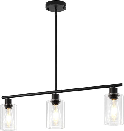 Modern Island Lights for Kitchen, Clear Glass Pendant Lighting Over Island Kitchen Hanging Light Fixtures 3-Light Black Farmhouse Chandelier for Dining Room Foyer Living Room
