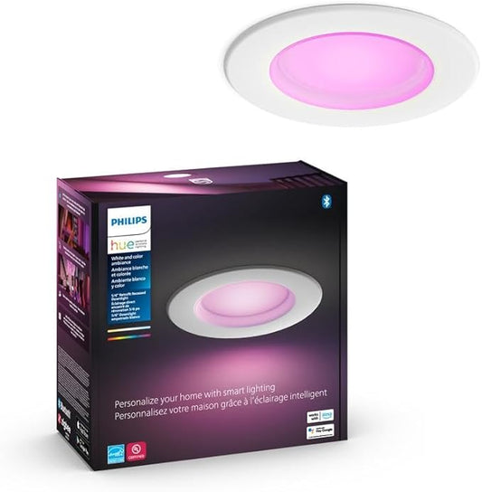 Philips Hue Smart Retrofit Recessed 5/6 Inch LED Downlight 1 Pack - White and Color Ambiance Color-Changing Light 1100LM - Control with Hue App - Compatible with Alexa, Google Assistant, Apple Homekit
