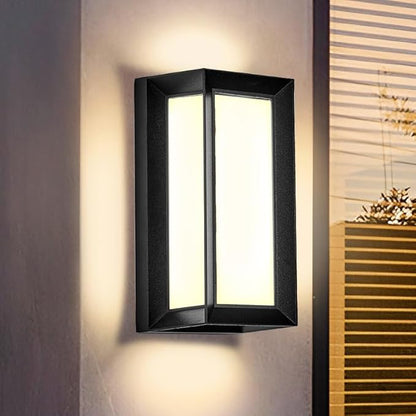 LED 18W Modern Rectangular Outdoor Wall Sconce 3000K Outside Light for House Patio, Black with Full Border Warm White, IP64 Waterproof Outdoor Wall Lights for House Patio Exterior Wall (1 Pack)