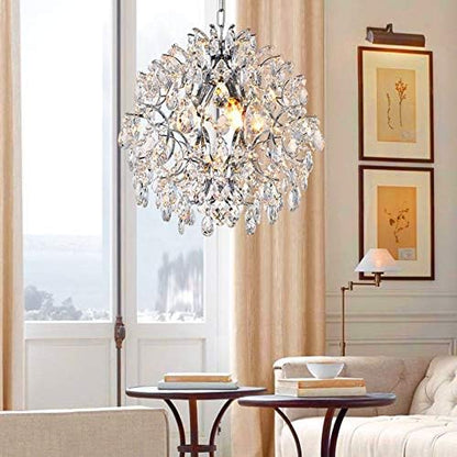 Bestier Modern Pendant Chandelier Crystal Raindrop Lighting Ceiling Light Fixture Lamp for Dining Room Bathroom Bedroom Livingroom entryway 3 E12 Bulbs Required D16 in x H18 in