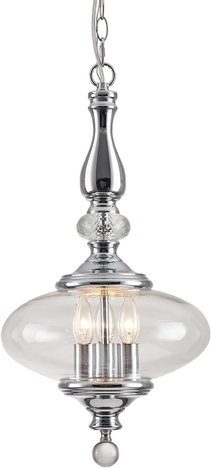 Polished Chrome Glass Pendant Light Modern Kitchen Island Pendant Light W 11.8 in. H 23.6 in.