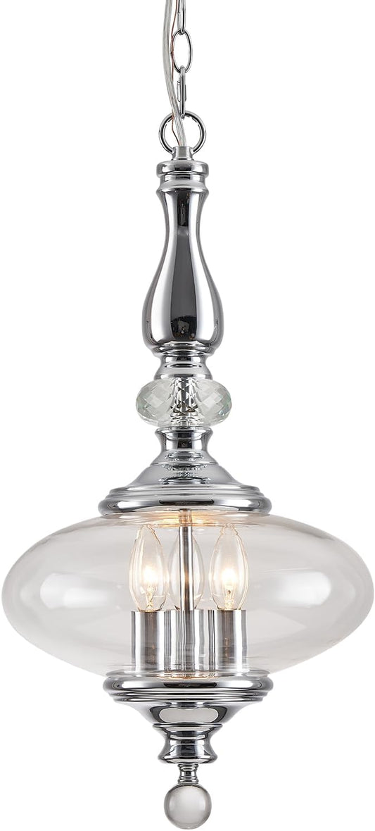 Polished Chrome Glass Pendant Light Modern Kitchen Island Pendant Light W 11.8 in. H 23.6 in.