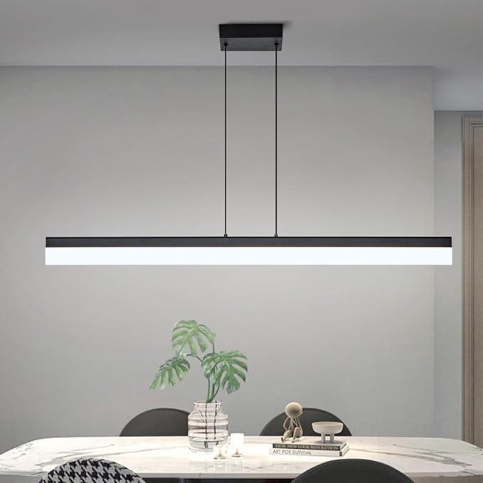 Black Wood LED Kitchen Island Lighting, 39 Inch LED Linear Pendant Light, Dimmable Ceiling Hanging Chandeliers for Dining Room Living Room Bar Pool Table 24W, Modern Farmhouse Fixture, 6000K
