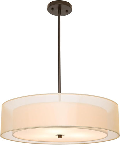 VONLUCE 3-Light Drum Chandeliers, 20" Pendant Light Fixture with 2-Layer Fabric Shade E26 Bases, Adjustable Swivel Joint Hanging Light Fixture for Bedroom Living Room Kitchen Hallway, Matte Black