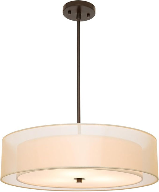 VONLUCE 3-Light Drum Chandeliers, 20" Pendant Light Fixture with 2-Layer Fabric Shade E26 Bases, Adjustable Swivel Joint Hanging Light Fixture for Bedroom Living Room Kitchen Hallway, Matte Black