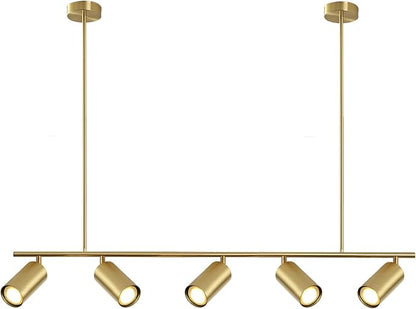 BOKT Brass Gold 5-Light Track Lighting Pendant Mid Century Modern LED Hanging Track Lighting Kit Vanity Linear Track Lighting Kitchen Island Adjustable Spot Light Ceiling