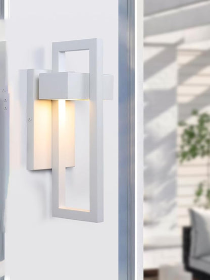 LamQee Outdoor Wall Lights Modern Exterior Lighting Fixtures, 3000K Integrated LED Outdoor Wall Sconce Lighting 2 Packs, Matte White Outside Wall Mount Lights for House Front Door Porch Garage Patio