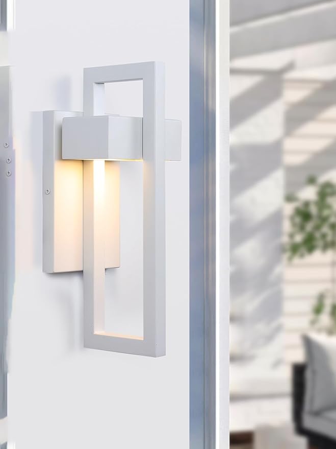 LamQee Outdoor Wall Lights Modern Exterior Lighting Fixtures, 3000K Integrated LED Outdoor Wall Sconce Lighting, Matte White Outside Wall Mount Lights for House Front Door Porch Garage Patio 1 Pack
