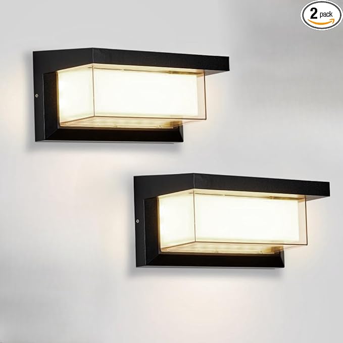 18W Modern LED Wall Light Outdoor 2Pack,3000K Warm White Waterproof Porch Patio Lights Mount Outside Fixtures,Matte Black Aluminium