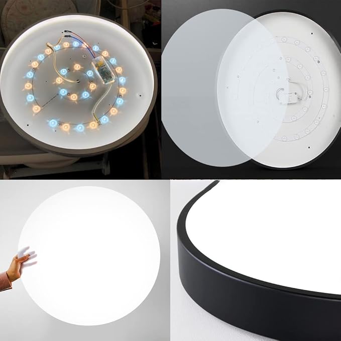 LED Ceiling Light Fixture,12 Inch Modern Round Recessed Ceiling Lights, Dimmable Light,Black 18W Close to Ceiling Lighting Flush Mount Living Room Bedroom,3000K-6000K