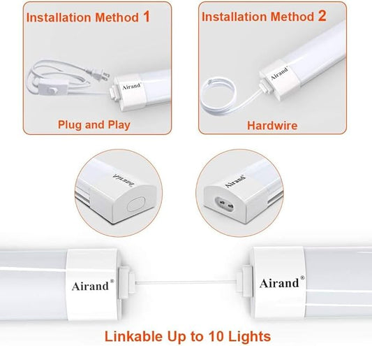 Airand LED Shop Light Fixture 4FT Plug in Ceiling Lights Linkable LED Tube Light 5000K Plug in Light Fixture for Bathroom Garage Overhead with ON/Off Switch